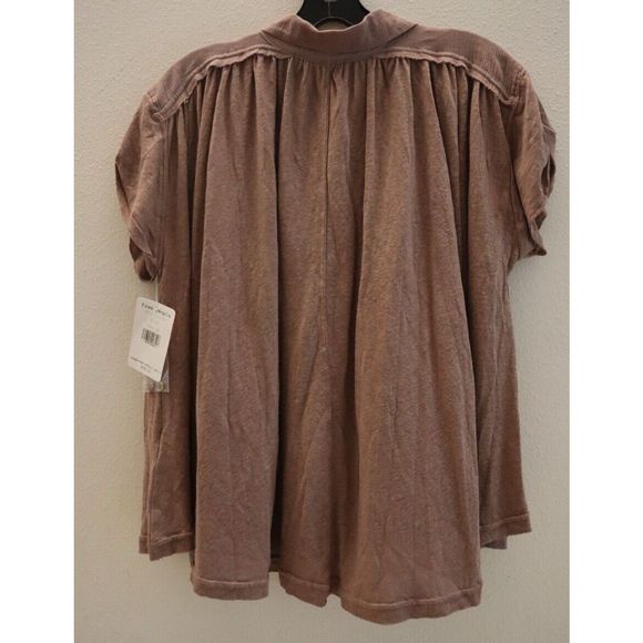 Free People OB1102105 Women's Sz XS Brown Lowdown Henley Oversized Linen Top $78 - Picture 2 of 10